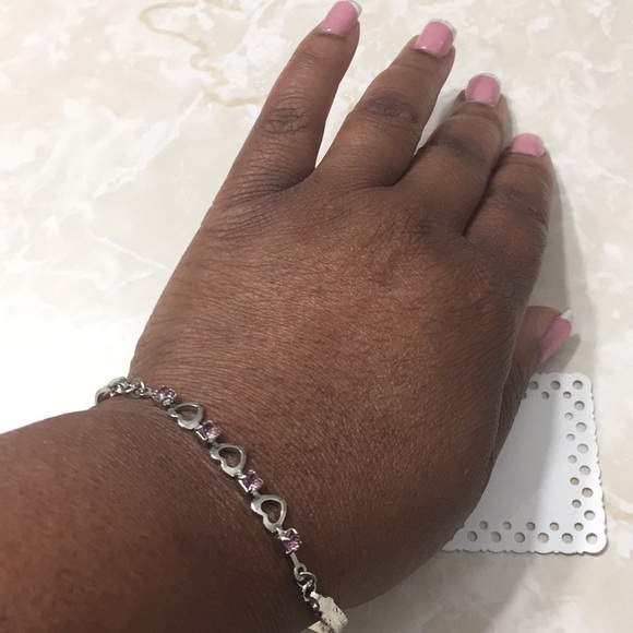 Silver Heart Bracelet With Pink Diamonds - Picture 4 of 4
